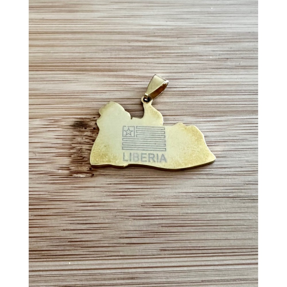 Liberia Map Outline Flag Gold Tone Pendant Jewelry